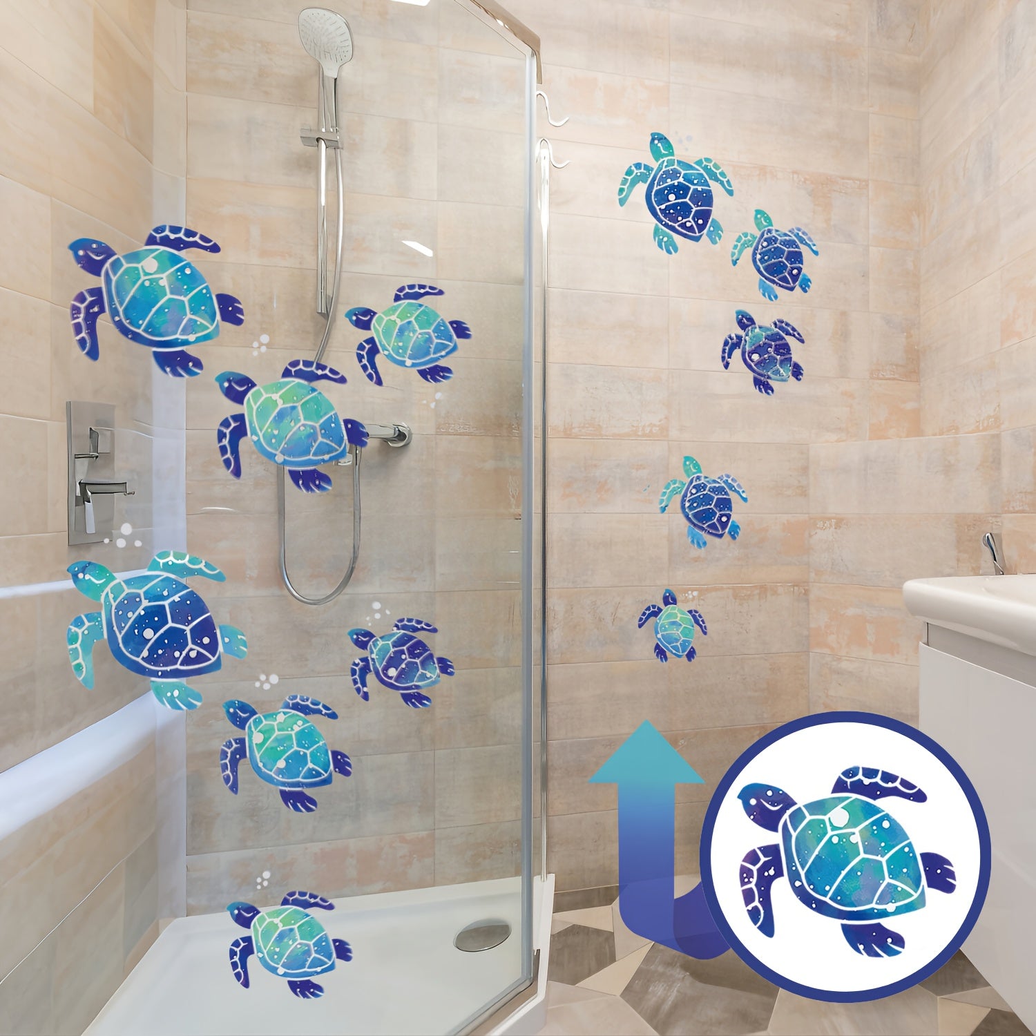 Undersea World Blue Sea Turtle Wall Decals Waterproof Ocean Vinyl Stickers for Bathroom and Home