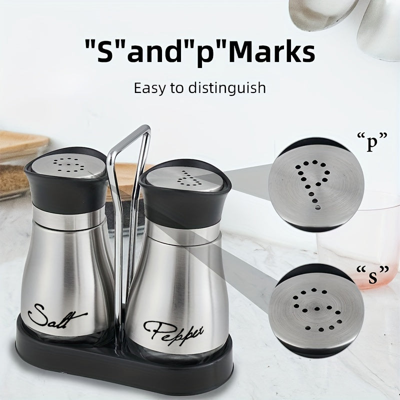 Glass Bottom Salt and Pepper Shaker Set with Stainless Steel Lids for Kitchen Dining Camping