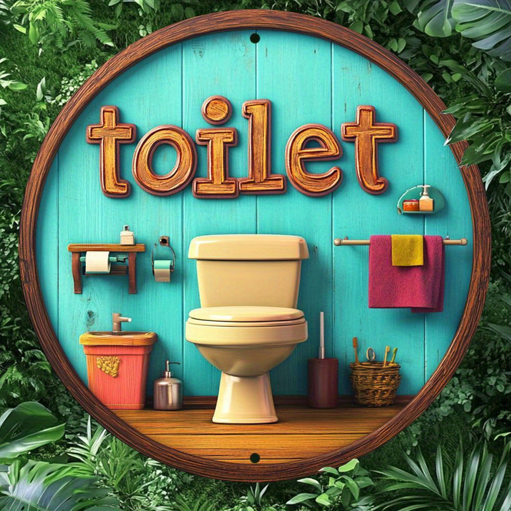 Vintage Toilet Themed Metal Wall Sign 20cm Round Kitchen Bathroom Decor