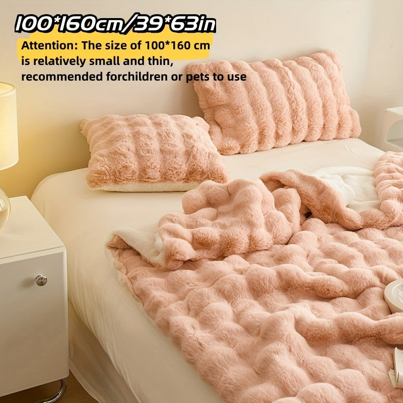 Faux Rabbit Fleece Blanket Soft Warm Throw for All Seasons and Gifts