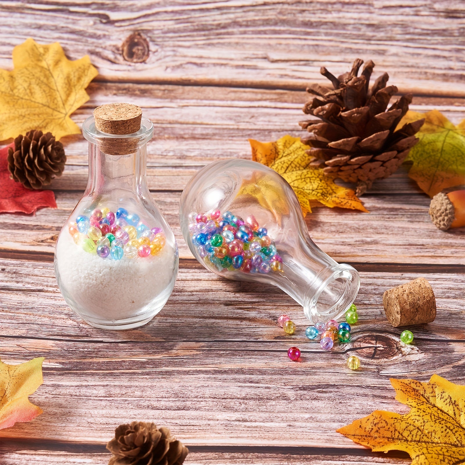 Set of 2 Clear Glass Jars with Cork Lids for Bead and Craft Storage