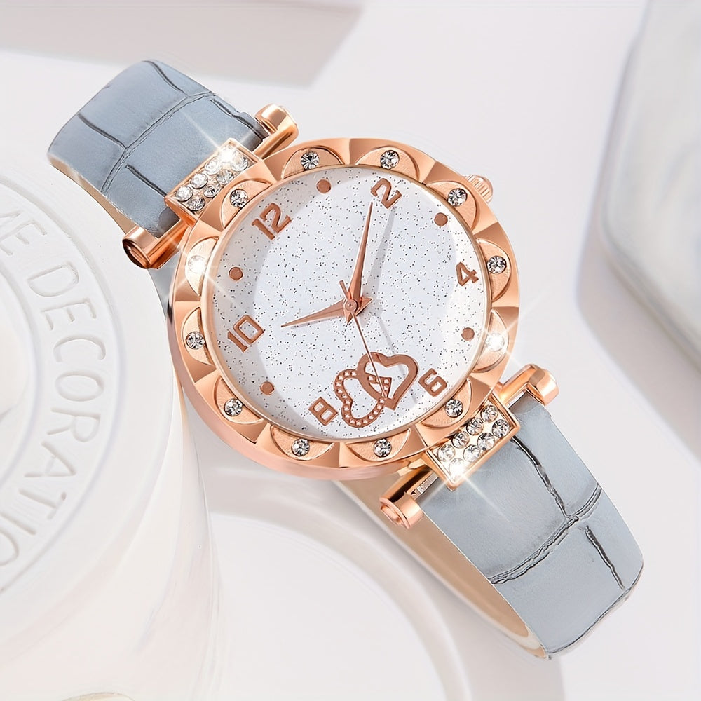 5 ta ayollar uchun quarts soatlari to'plami, rhinestones va sun'iy charm bilan