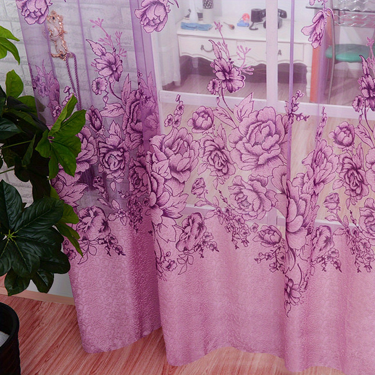 Sheer Curtain with Flower Pattern Translucent Rod Pocket Living Room Decor