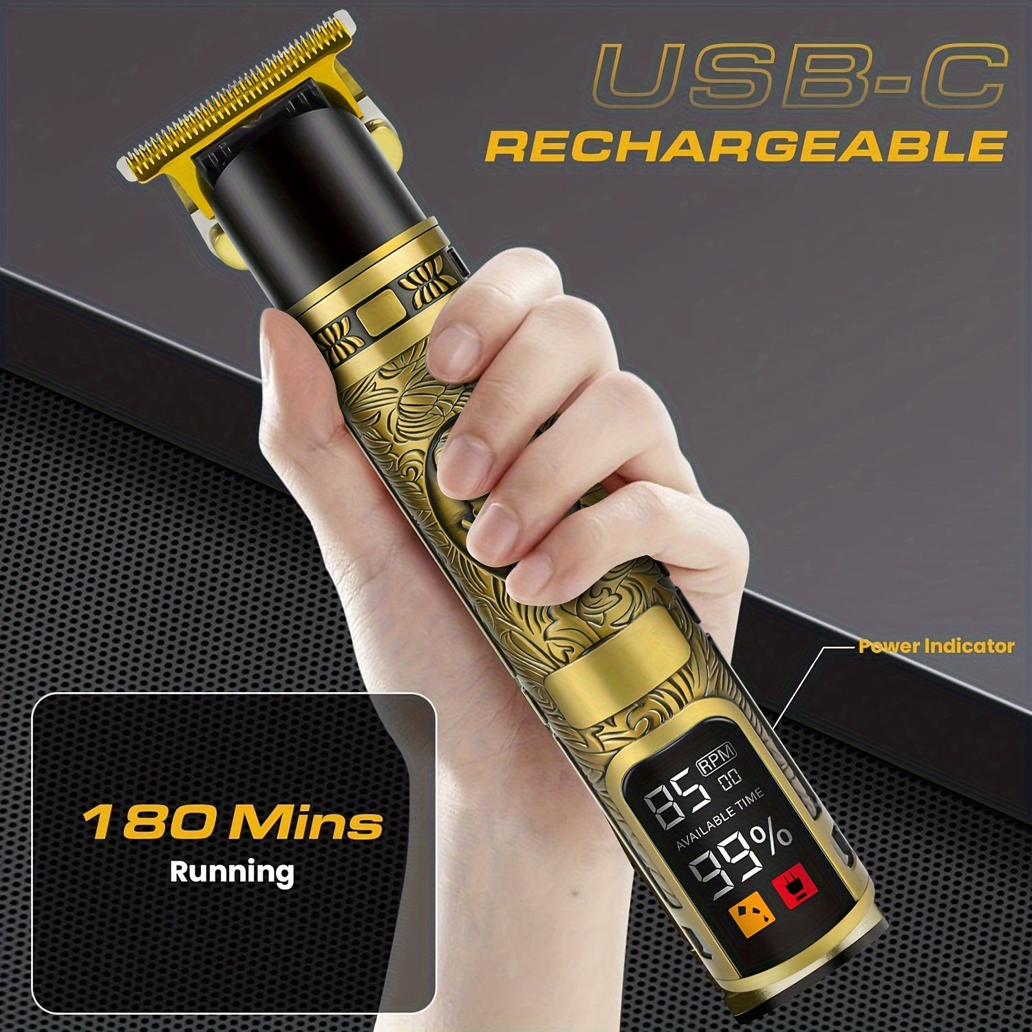 Professional USB Rechargeable Hair Clippers for Men Zero Gapped T-Blade Lithium Battery Guide Combs