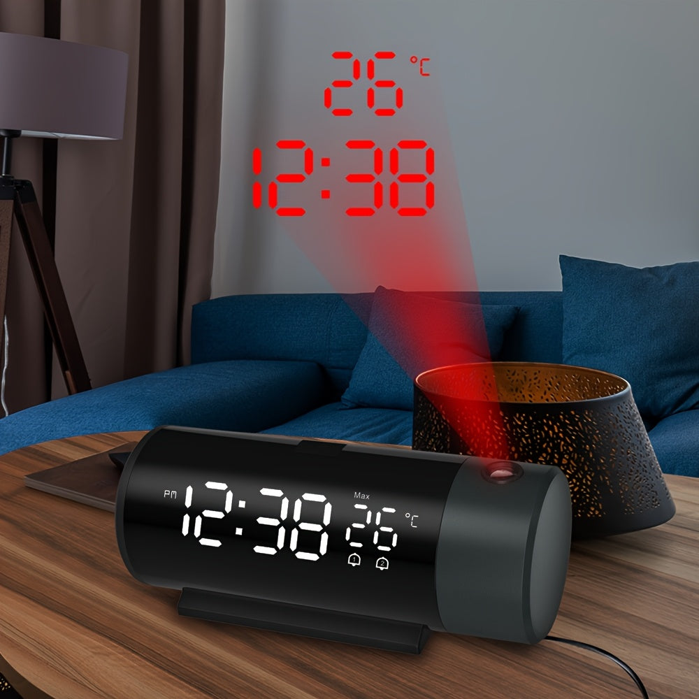 Digital Projection Clock with Dual Alarms Sleep Function USB Powered Time and Temperature Projection