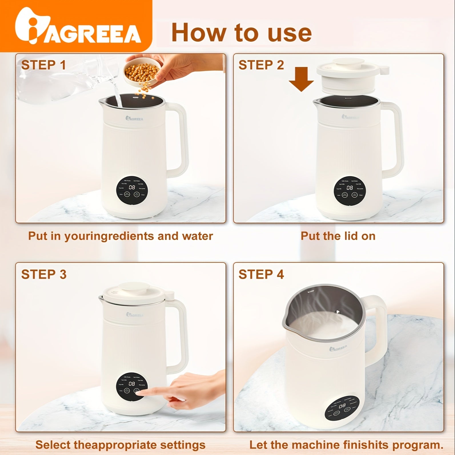 Nut Milk Maker 34oz Electric Automatic Juicer with Touch Control for Almond Soy Coconut