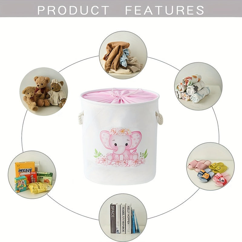 Pink Elephant Laundry Hamper and Storage Bins Foldable Textile Nursery Playroom