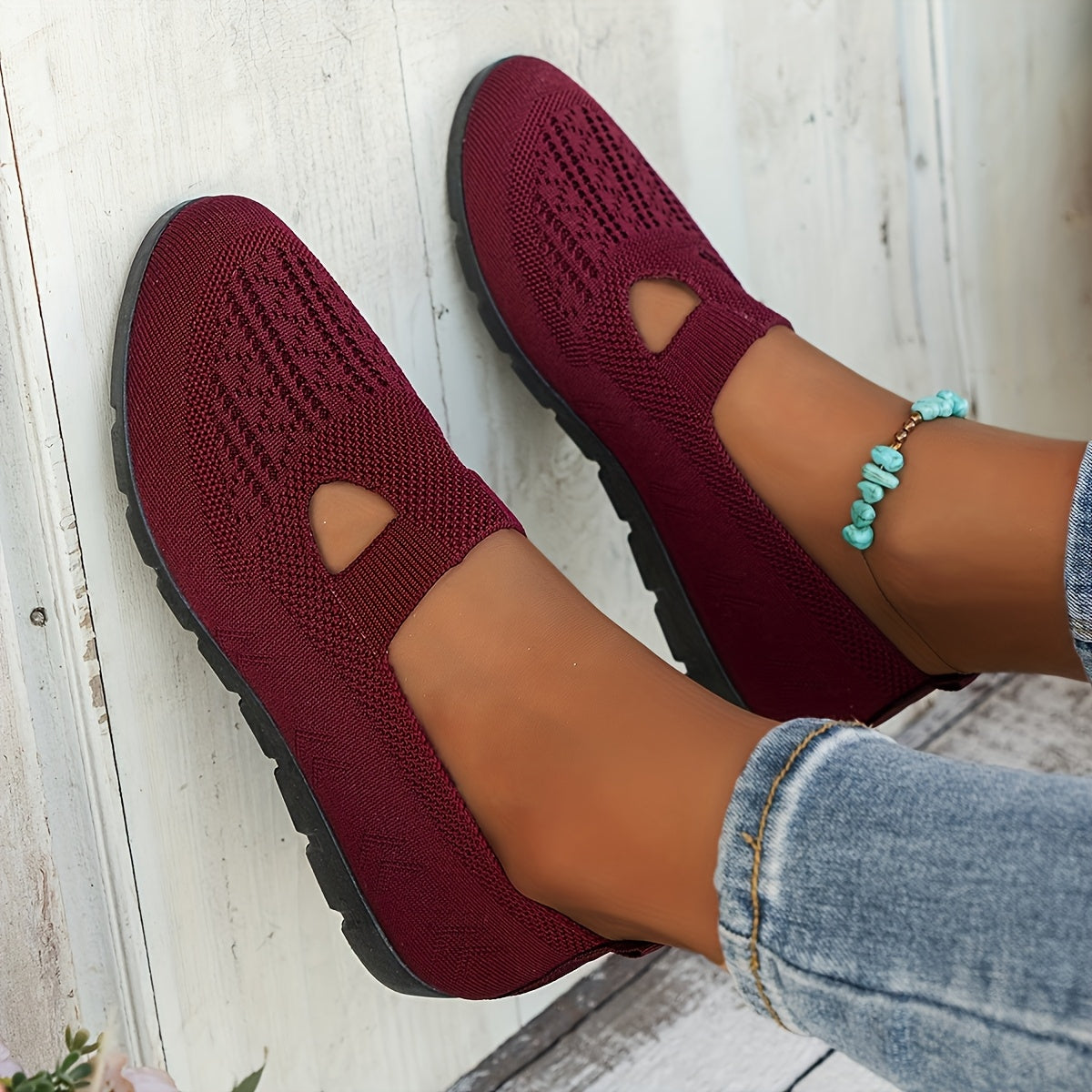 Zapatillas slip-on transpirables para mujer, zapatos planos casuales con suela de goma