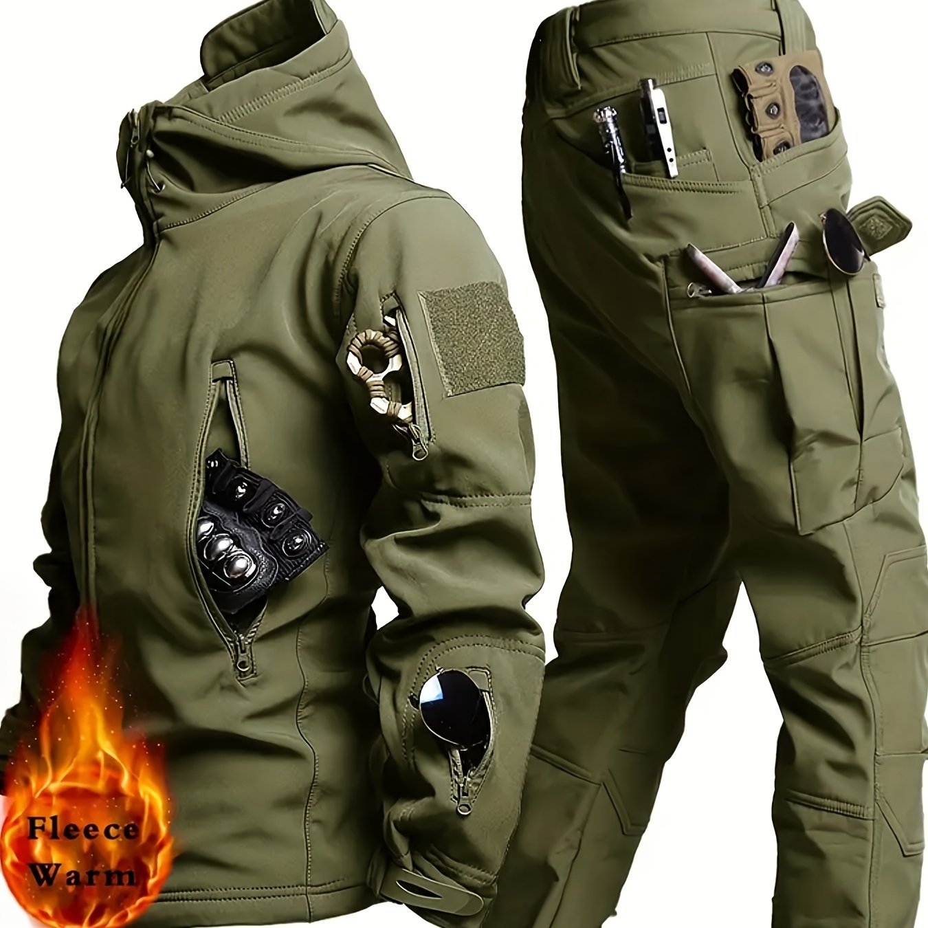 Couples Outdoor Shark Skin Soft Shell Jacket Set Windproof Breathable Hooded for Hiking Cycling Training