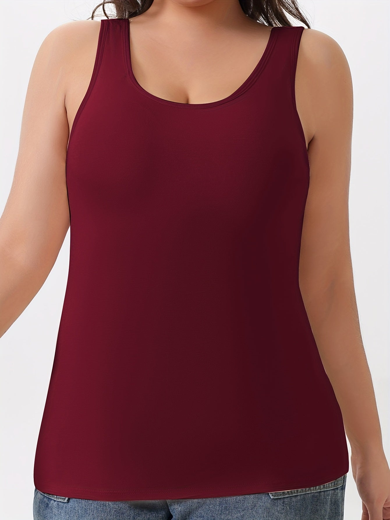Plus Size Women's Wide Strap Tank Top with Built-In Bra Casual All-Season
