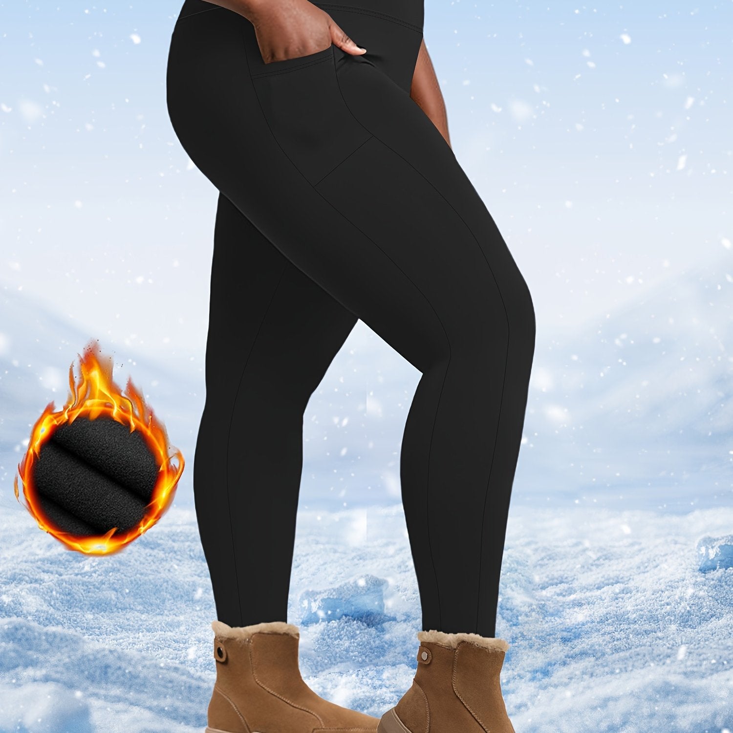 Women's Brushed High Waist Leggings with Side Pockets for Autumn Winter