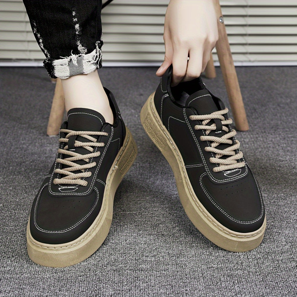 Men's Solid Color Low Top Platform Skateboard Sneakers Non-Slip Durable Casual Outdoor Shoes