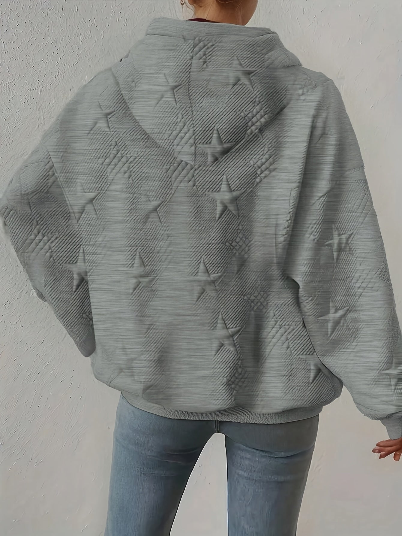 Women’s Polyester Hoodie Sweatshirt with Star Embossing and Drawstring