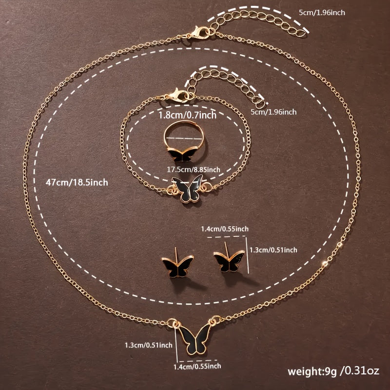 Set of 6 Women's Butterfly Quartz Watches and Jewelry with Rhinestones and Faux Leather Straps