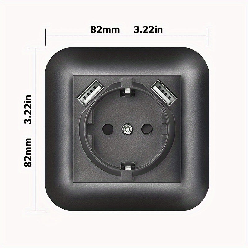 16A devor rozetkasi USB va Type-C port bilan, yong‘in oldini oluvchi panel, qora, oq, kulrang