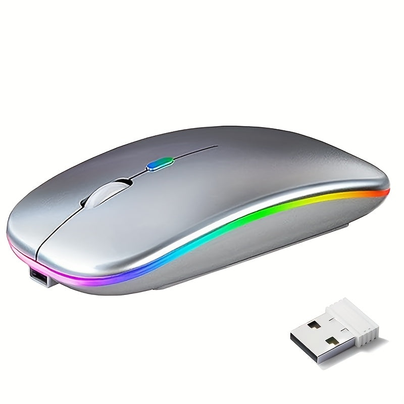 Wireless Slim Mouse with 2.4G and Bluetooth, Rechargeable, USB Receiver