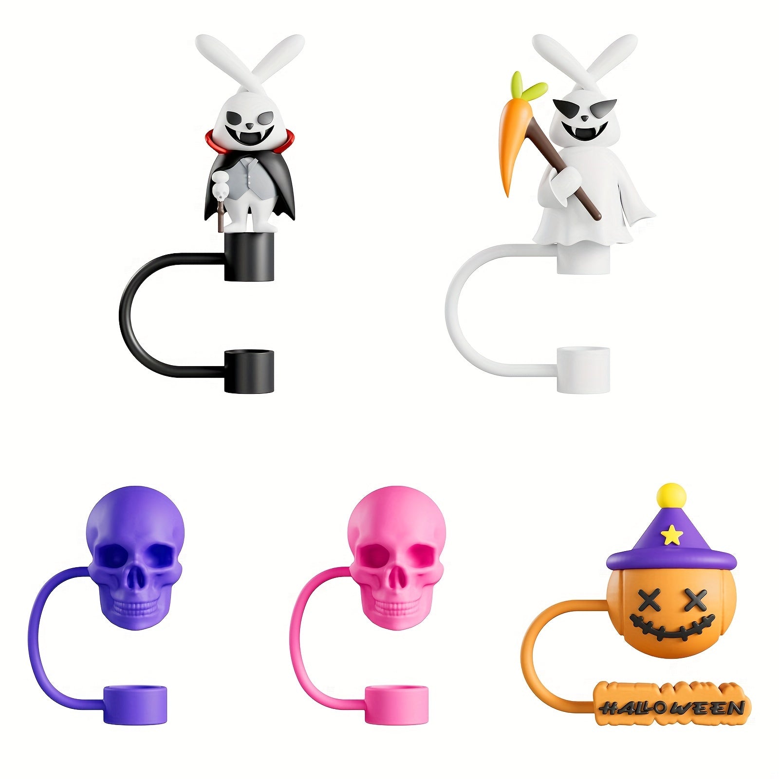 Halloween Themed Stainless Steel Water Bottles Set with BPA-Free Straws and Fun Lids 6 Pack