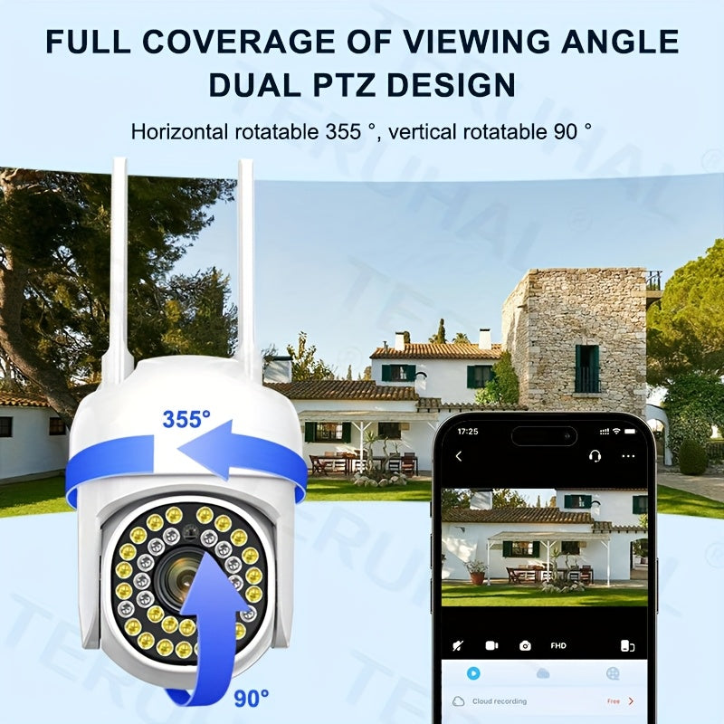 2MP WiFi Xavfsizlik Kamerasi PTZ Avtomatik Kuzatuv, Kechqurun Ko‘rish, Ikki Yo‘nalishli Audio, 355° Pan, 1080p