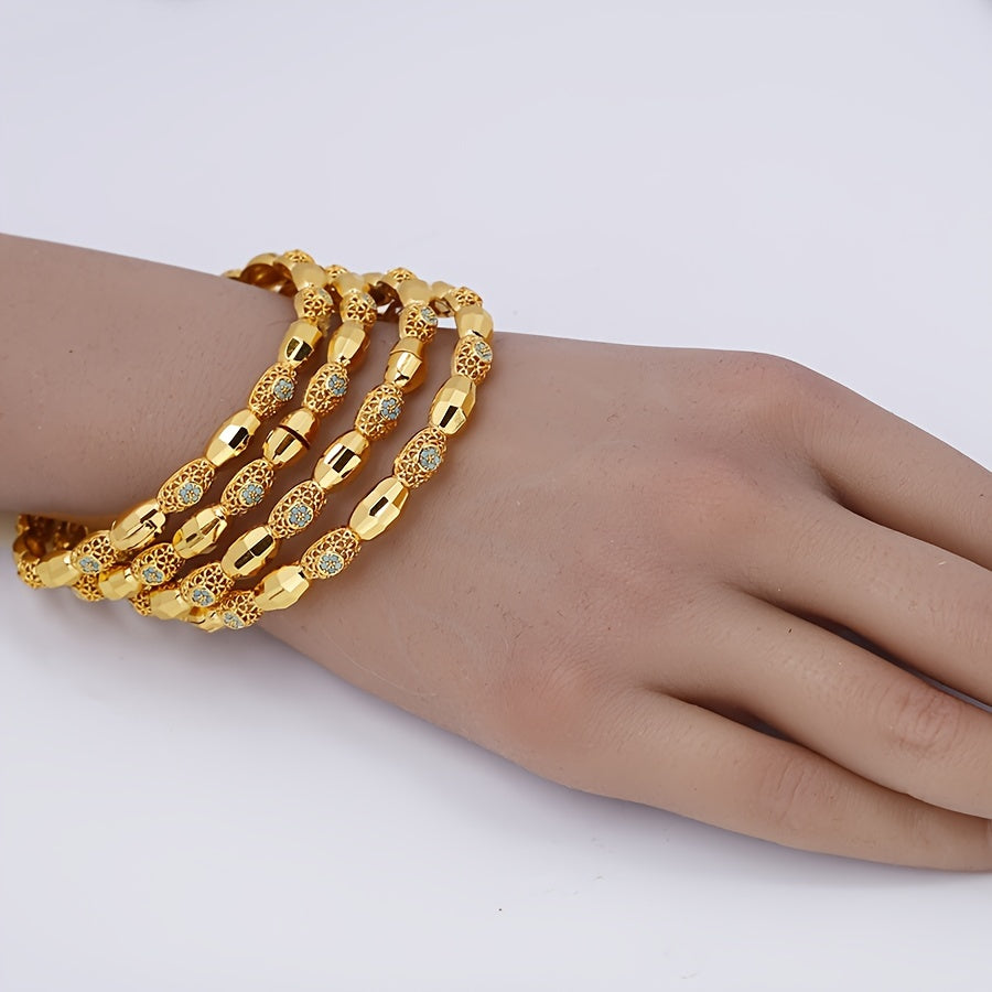 Vintage uslubidagi mis bilaguzuk, ko'k kubik zirkoniya aksentlari bilan, ayollar uchun moslashuvchan qopqoq, har kuni kiyish va sovg'a berish uchun mukammal - 1 dona