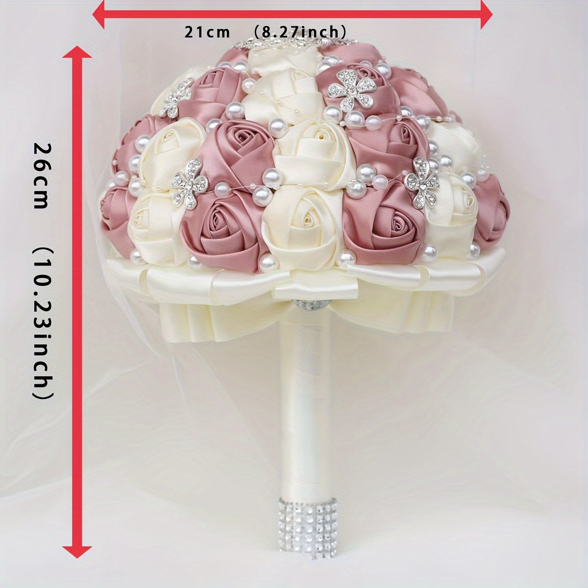 Wedding Bridal Satin Flower Handheld Accessory with Faux Pearls and Rhinestones