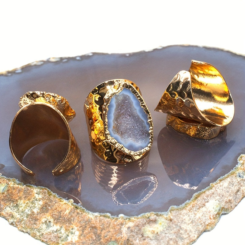 Adjustable Bohemian Agate Stone Ring for Women Casual Holiday Gift