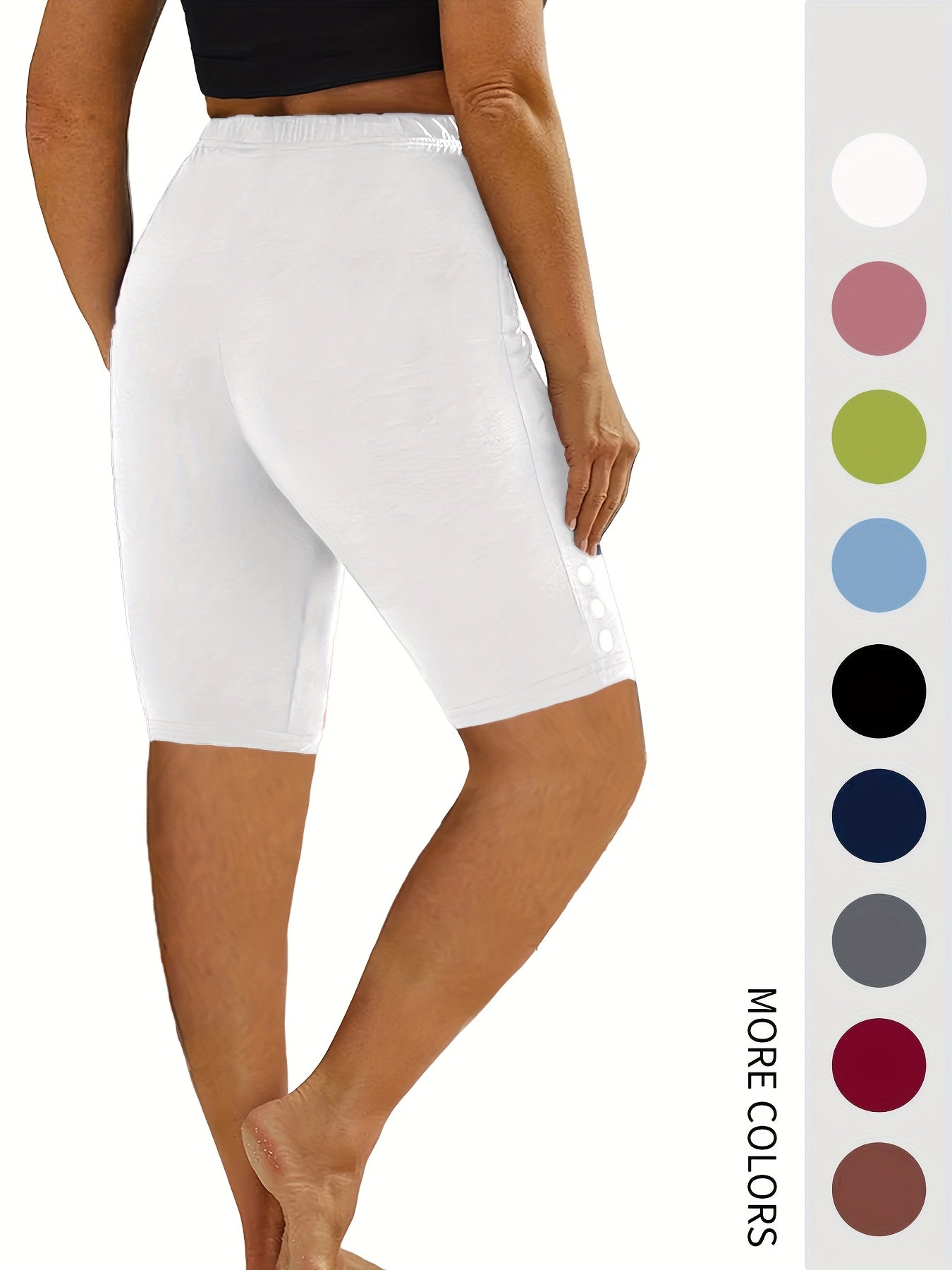 Women's Plus Size High-Waisted Capri Workout Shorts 6 Colors Elastic Gym Activewear