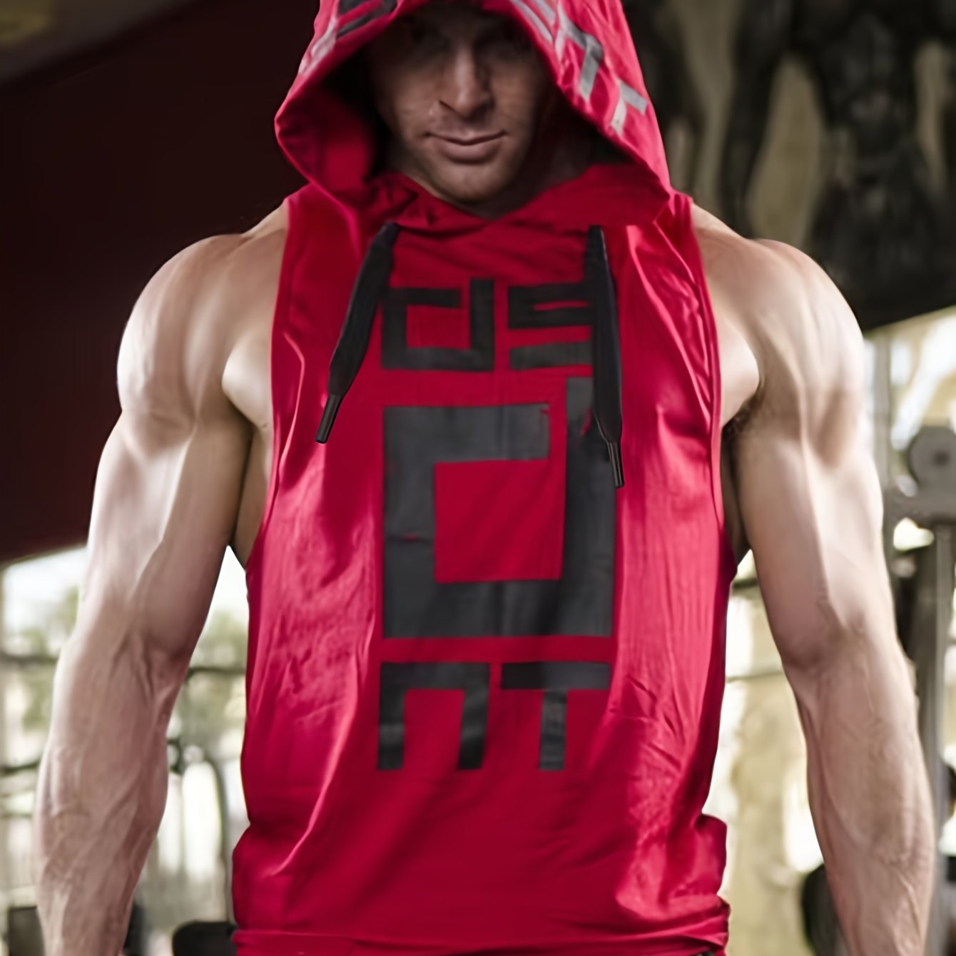 Men's Hooded Sports Tank Top for Basketball Running Breathable Quick-Dry Polyester