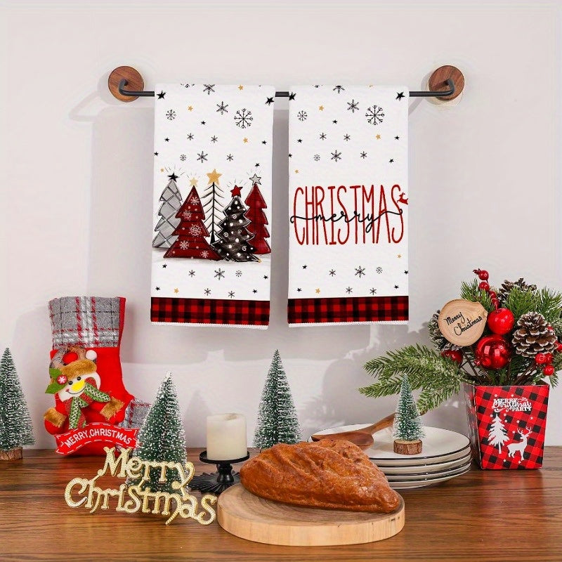 Christmas Kitchen Towels Set, Tree Design, Large, Dish Drying, Festive Decor