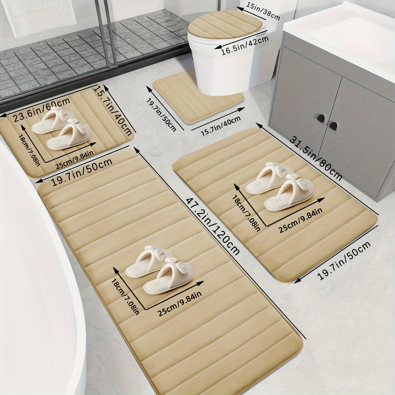 Набор из 5 ковриков для ванной из памяти с нескользящей, впитывающей мягкой полиэстеровой тканью в черном, сером, синем и коричневом цветах