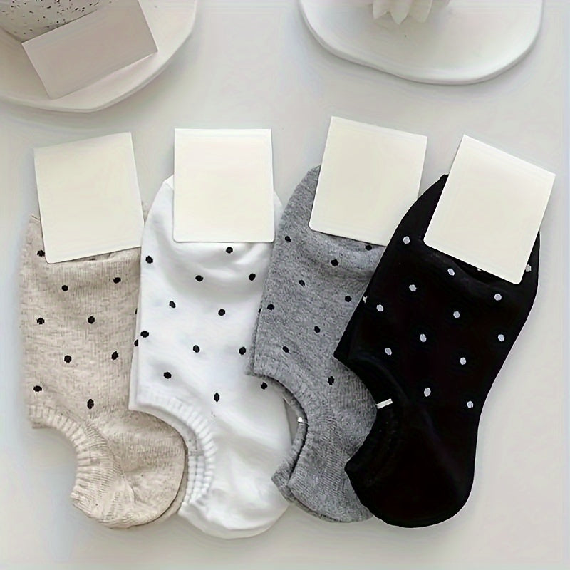 Women Polka Dot Print Low Cut Boat Socks Set of 4