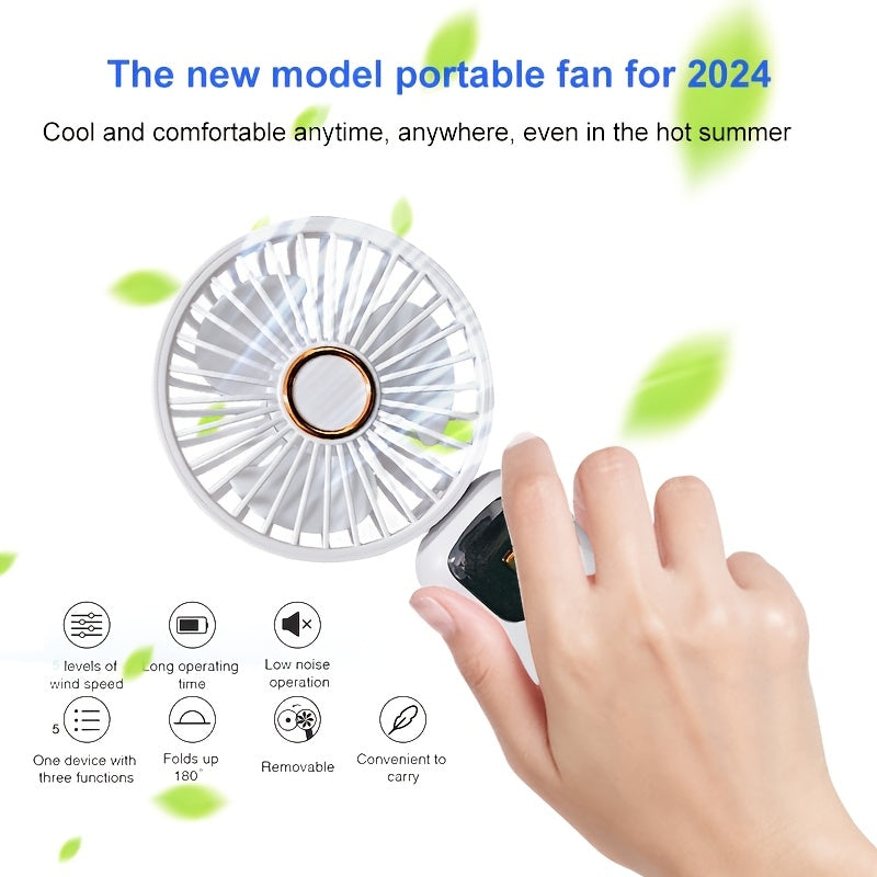 Rechargeable USB Handheld Fan with Foldable Neck, Quiet Operation, High-Velocity Cooling