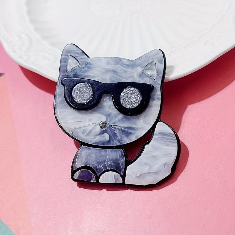 Animal Brooch Pin for Women and Girls with Glasses Stylish Cartoon Cat Accessory