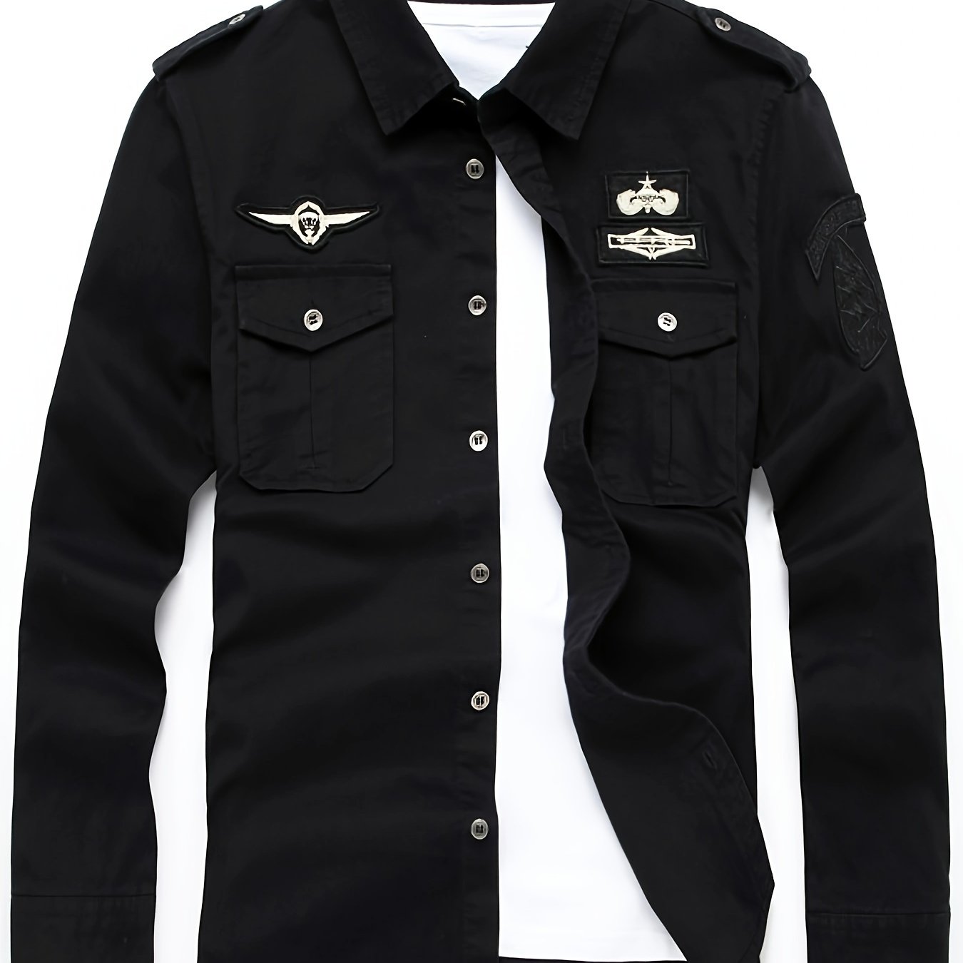 Erkaklar uchun vintage uslubidagi paxta kargo ko'ylagi: Qora, uzun qo'lqonli, yengil, bahor/kovak uchun, ochiq havoda va tasodifiy kiyimlar uchun.