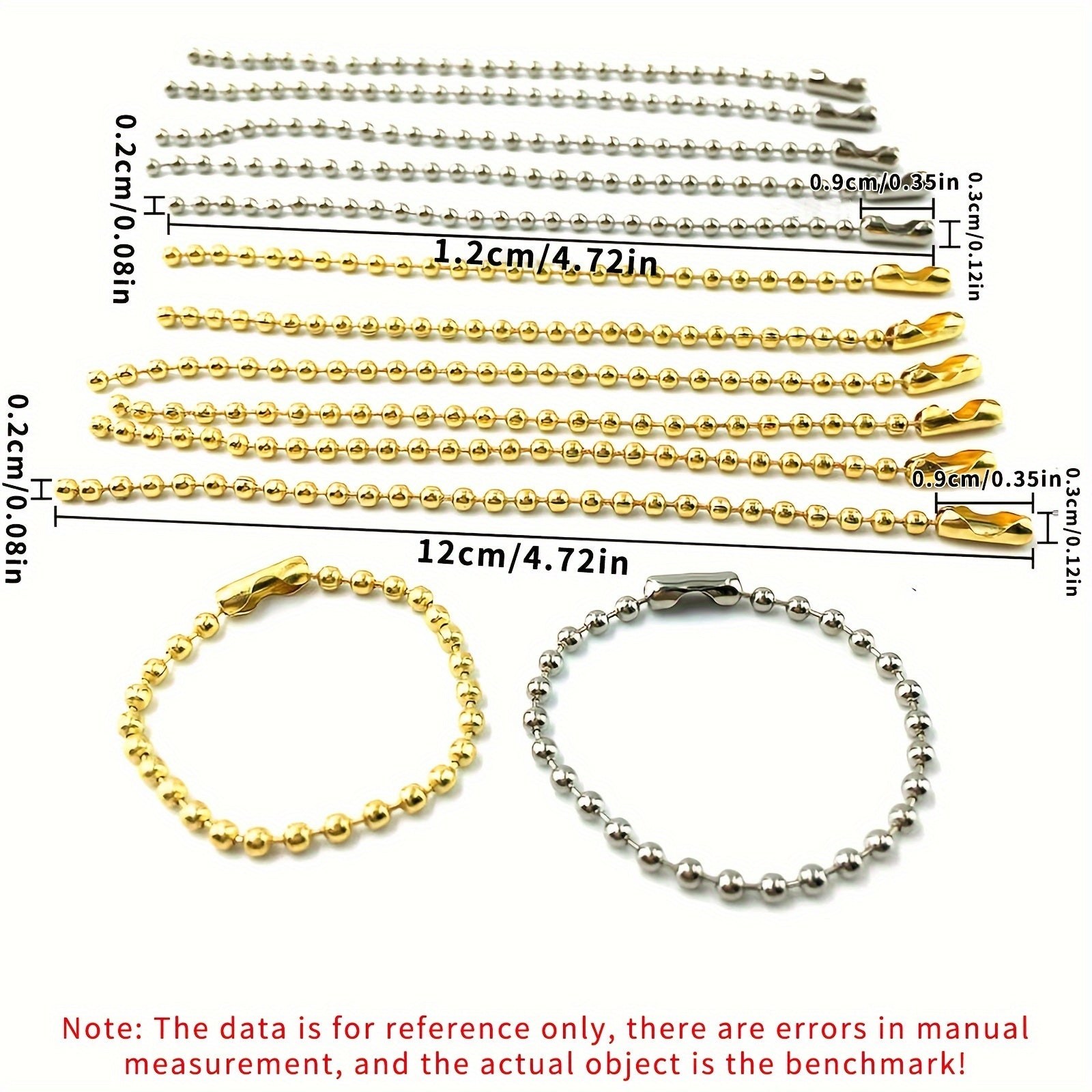 Set of 50 Gold and Silver 12cm Ball Chains for Jewelry Making