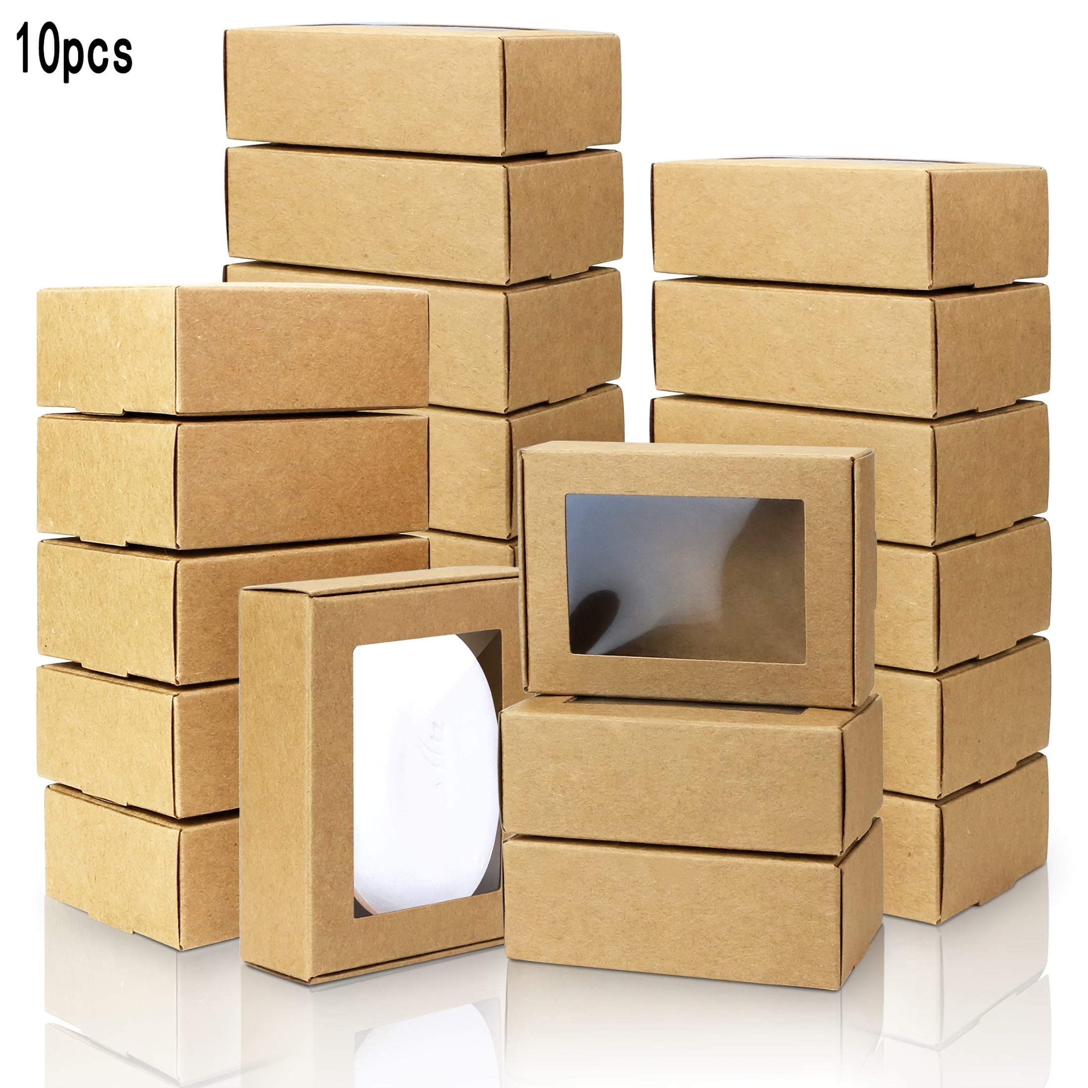 50 Pieces Mini Square Kraft Paper Boxes with Clear Windows for Jewelry Favors
