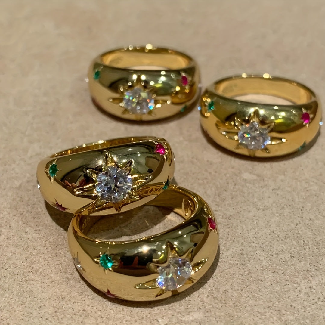Gold Plated Star Ring with Cubic Zirconia for Weddings and Daily Wear