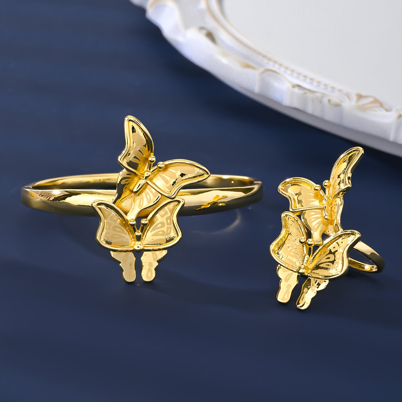 Vintage Kelebek zargarlik to'plami 18K oltin qoplangan mis taqinchoq, quloq taqinchoq, bilaguzuk, uzuk, ayollar uchun sovg'a