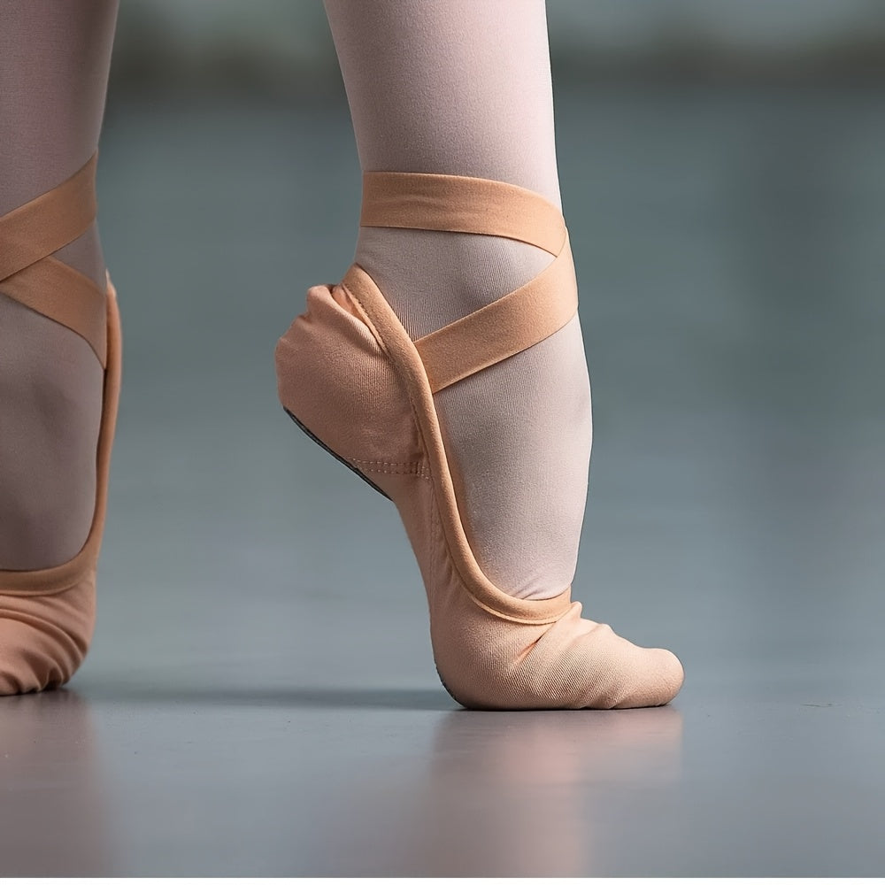 Women Ballet Dance Shoes Mesh Upper Lace-Up Strappy Back Microfiber Sole