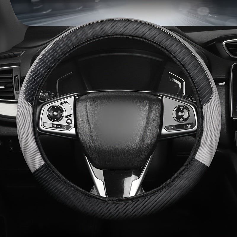 Universal Faux Leather Steering Wheel Cover Mesh Carbon Fiber Breathable Non-Slip All-Season