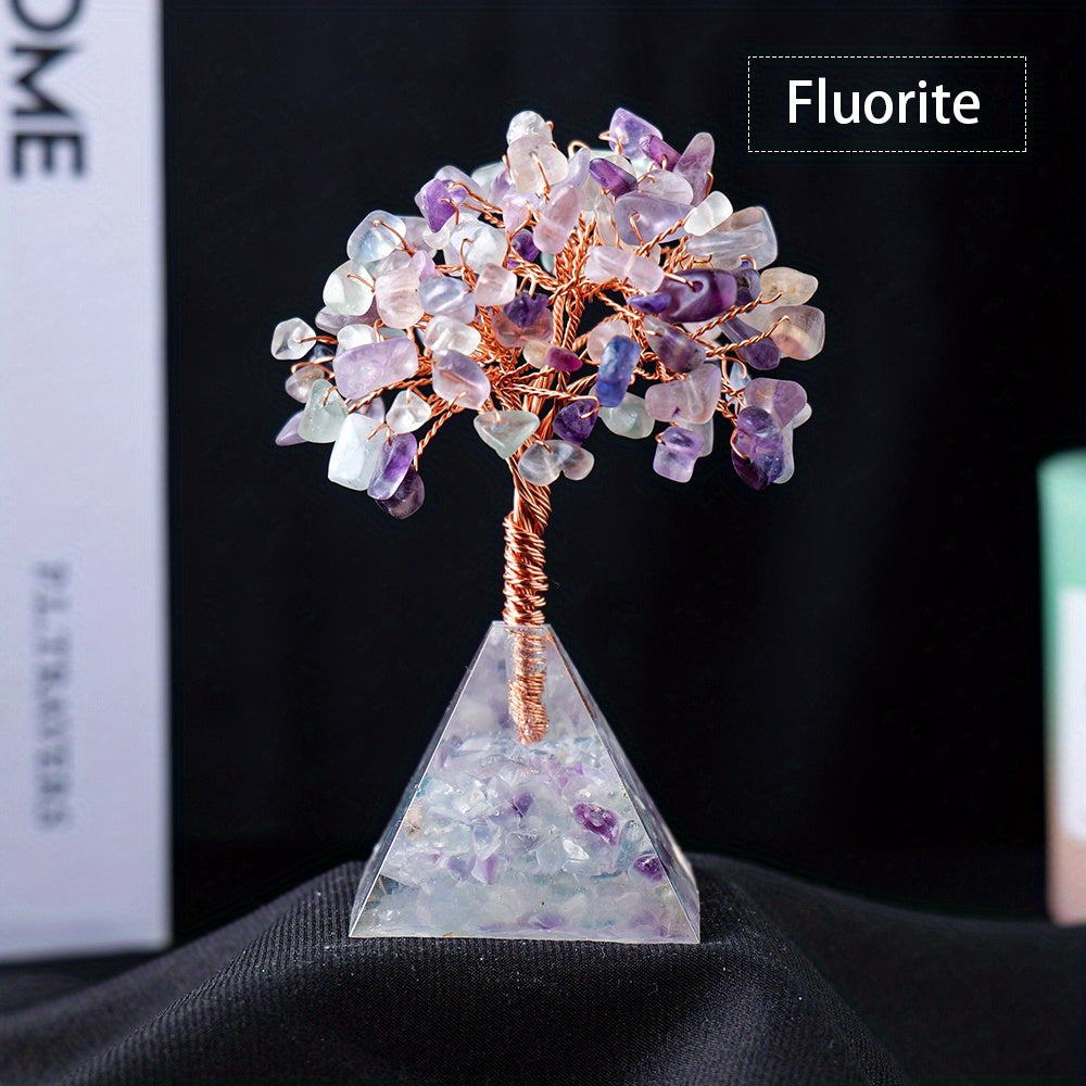 Decoración de árbol de cristal con base de pirámide de piedra natural para meditación, alineación de chakras, Feng Shui