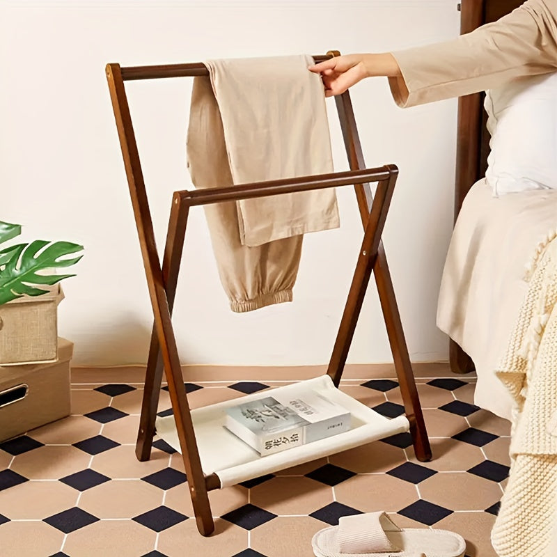 Foldable Wooden Clothing Rack Freestanding Wardrobe Organizer Bedroom Storage