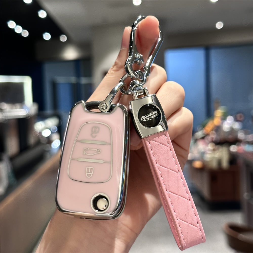 Car Key Shell Cover with Keychain TPU Remote Protector for Honda Kia Models