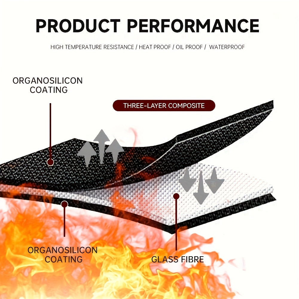 Fireplace Mat Heat-Resistant Double-Layer Glass Fiber Silicone Large Rounded Corner Safety Tool