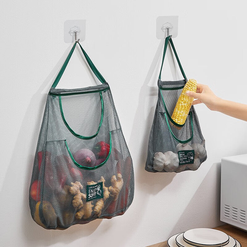 Bolsa de almacenamiento para cocina para frutas y verduras, organizador de pared con diseño de malla