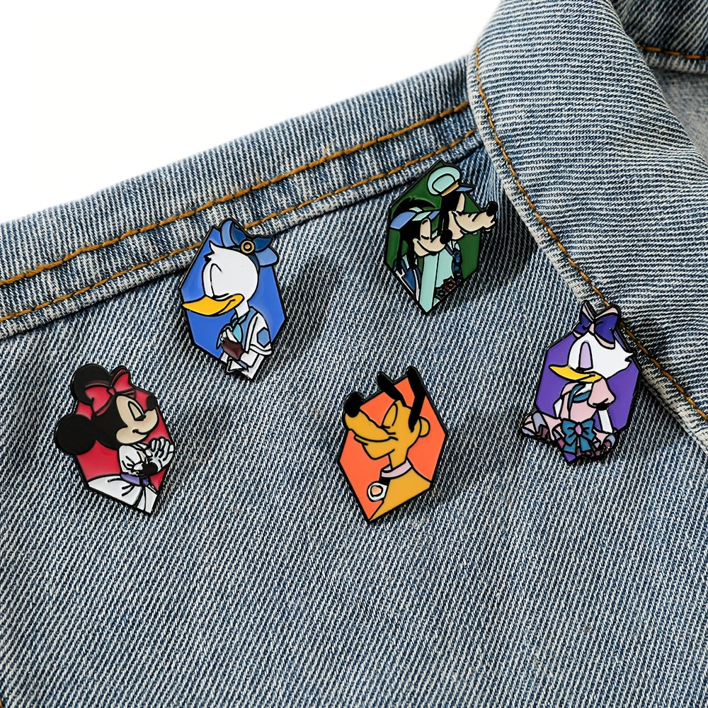 Set of 5 Cartoon Character Enamel Pins Minnie Donald Pluto Alloy Metal Badges
