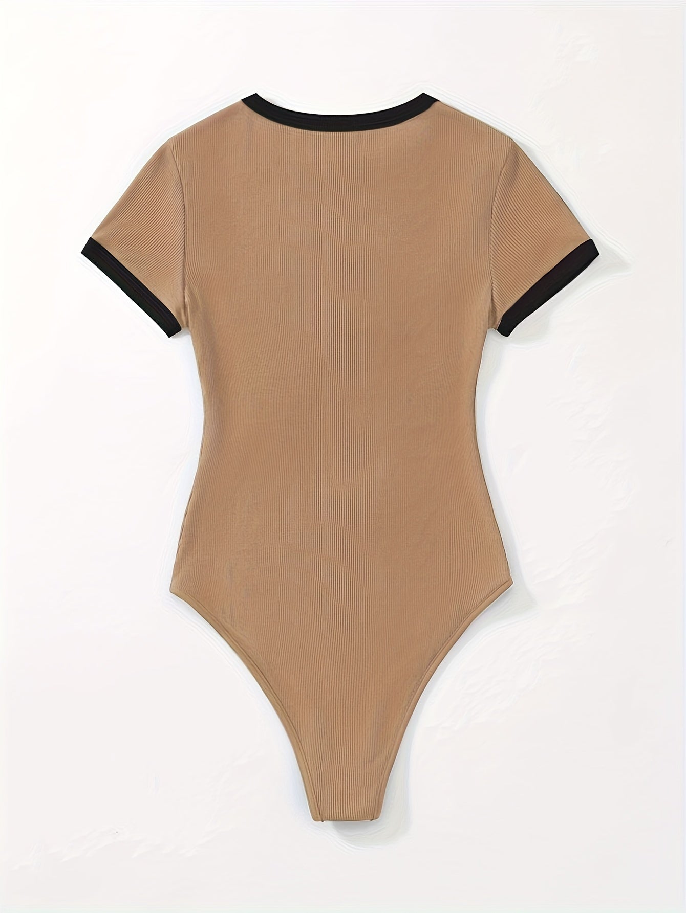 Plus Size Bodysuit Short Sleeve Crew Neck Contrast Trim Spring Summer Women