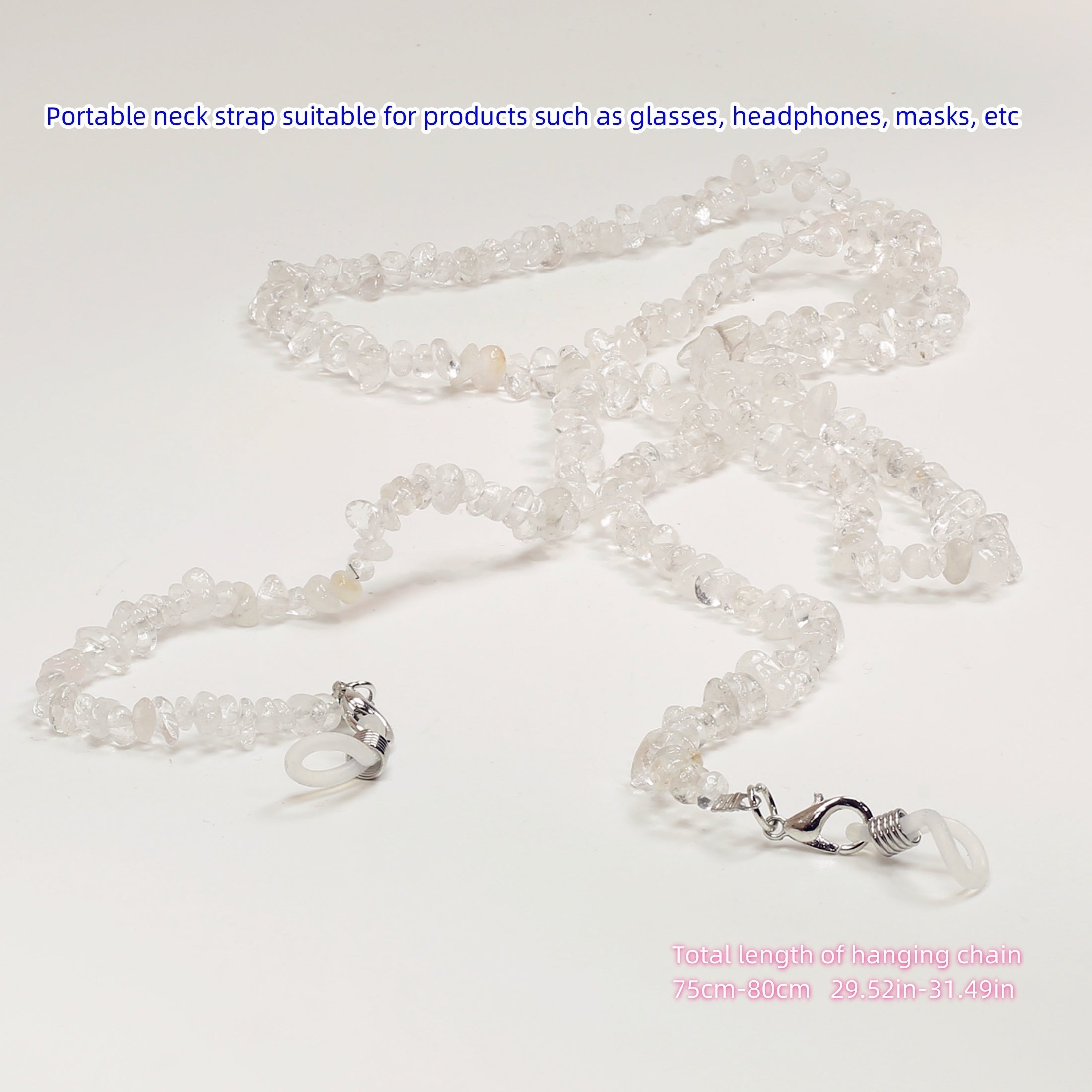 Цепочка из натуральных кристаллических чипсов с подвеской для очков и подвеской для наушников с кристаллом