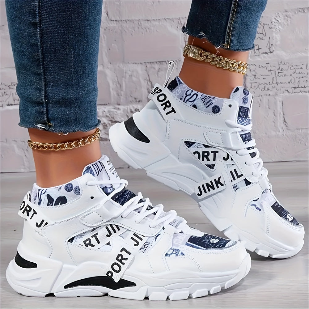 Zapatillas deportivas de caña media con patrón geométrico ligero para mujer