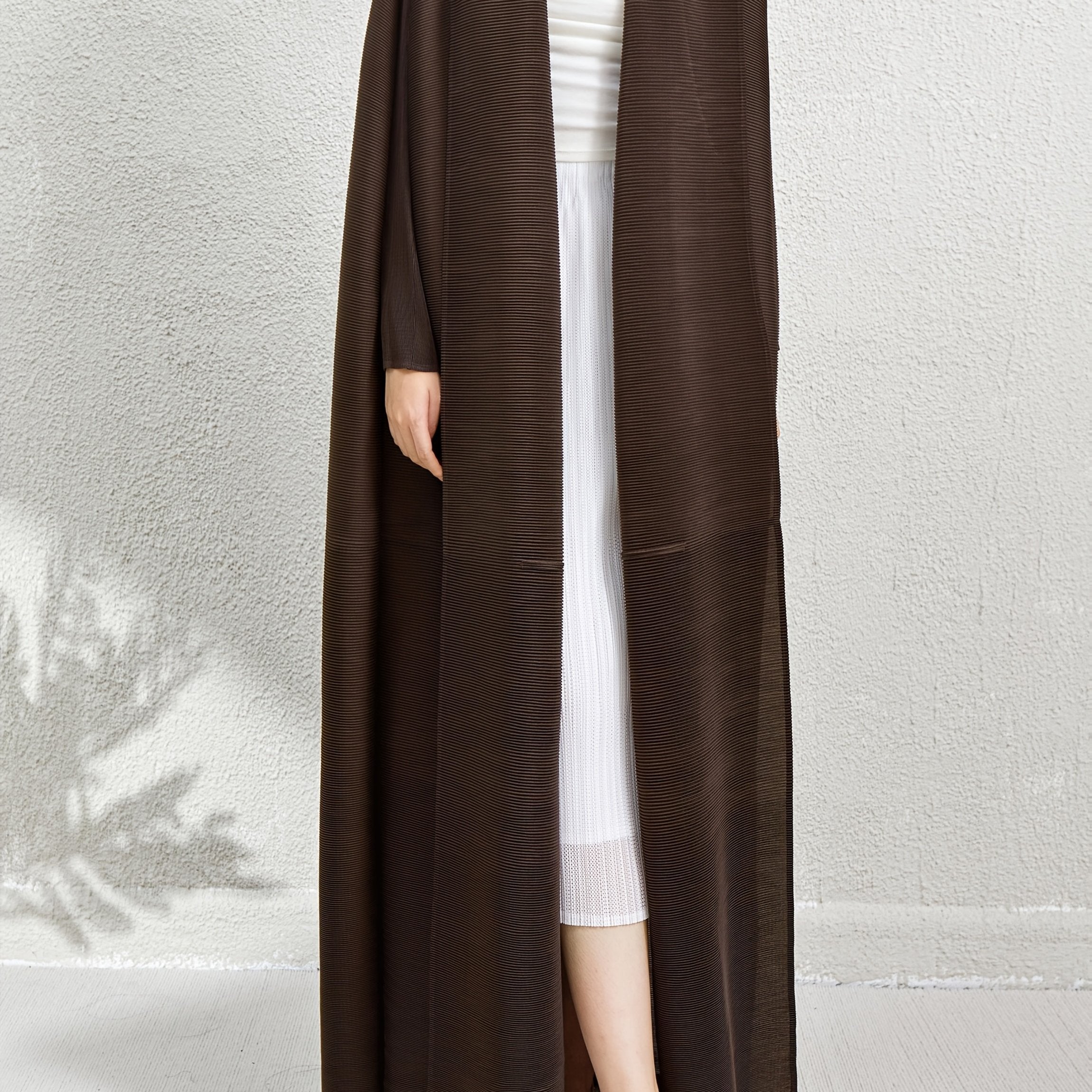 Abaya de manga larga para mujer marrón de ajuste holgado con pantalones de longitud completa