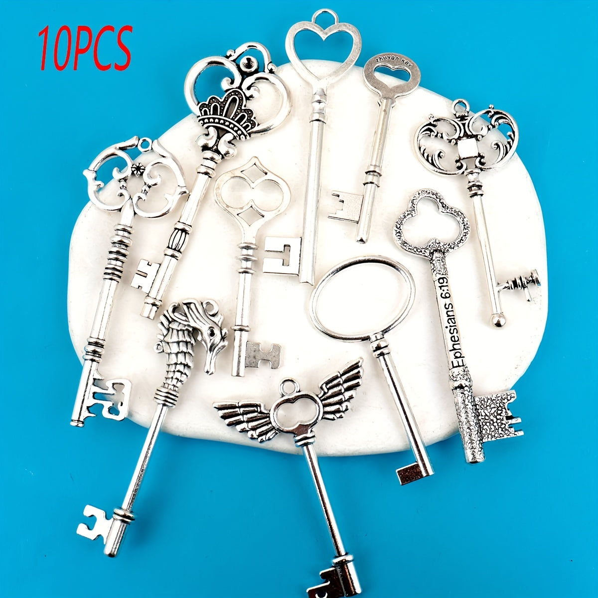 10 ta noyob vintage qopqoq kalitlar to'plami, steampunk uslubida, DIY zargarlik qilish uchun eski bronza yoki eski kumushda mavjud